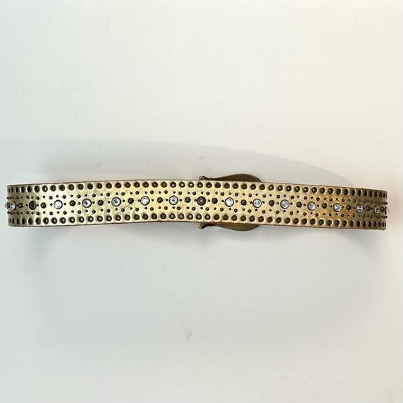 Fossil Gold Metallic Leather Belt, Studded with Rhinestones and Grommets, Size S - Picture 14 of 16